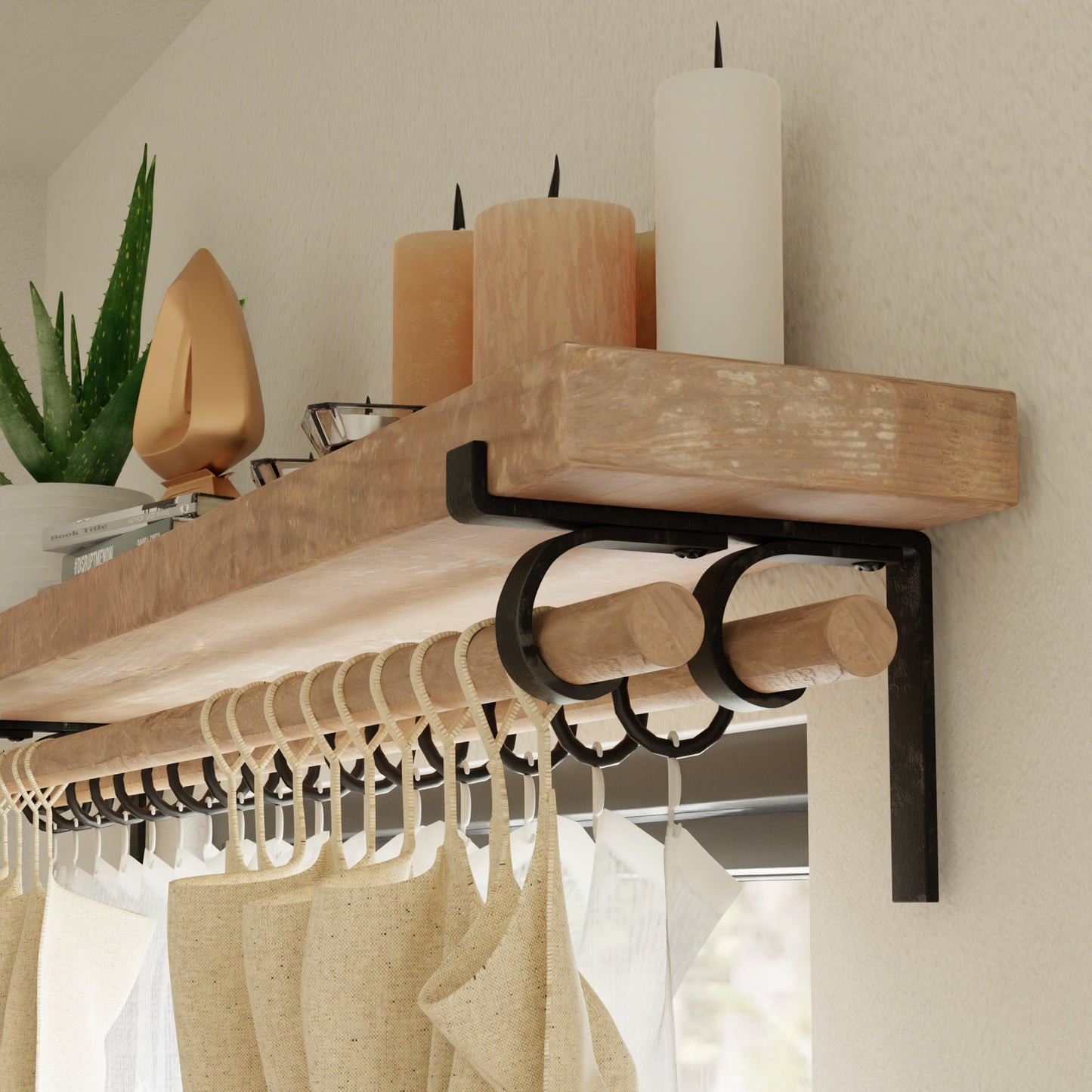 Shelf Bracket with Double Curtain Rod Holder
