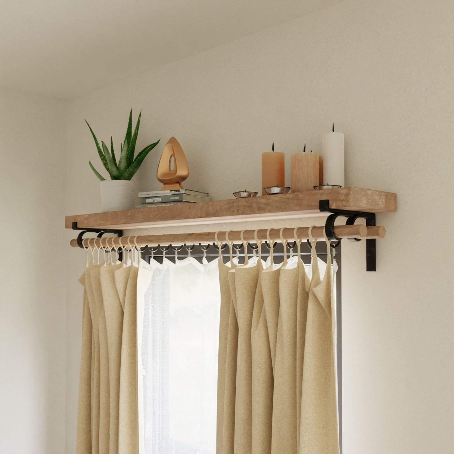 Shelf Bracket with Double Curtain Rod Holder