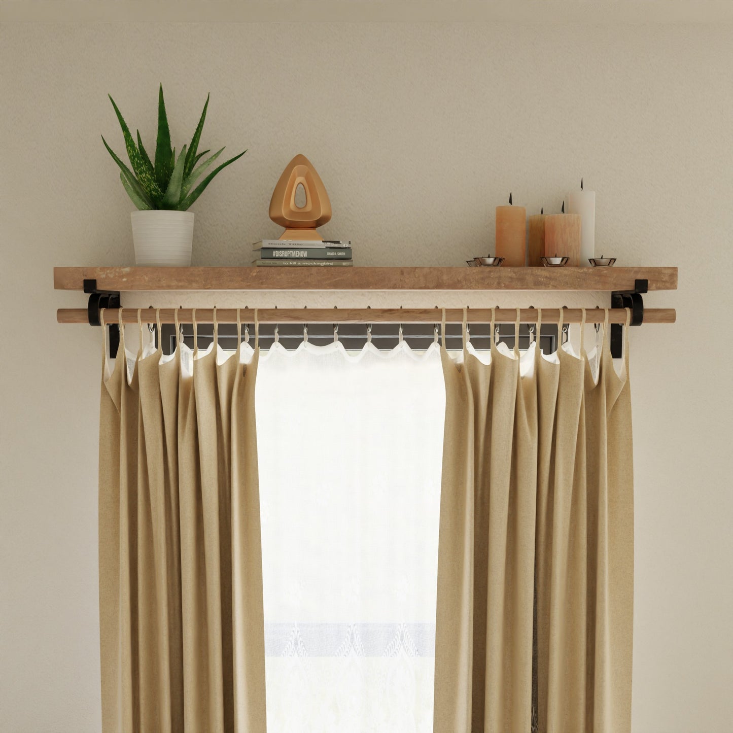 Shelf Bracket with Double Curtain Rod Holder