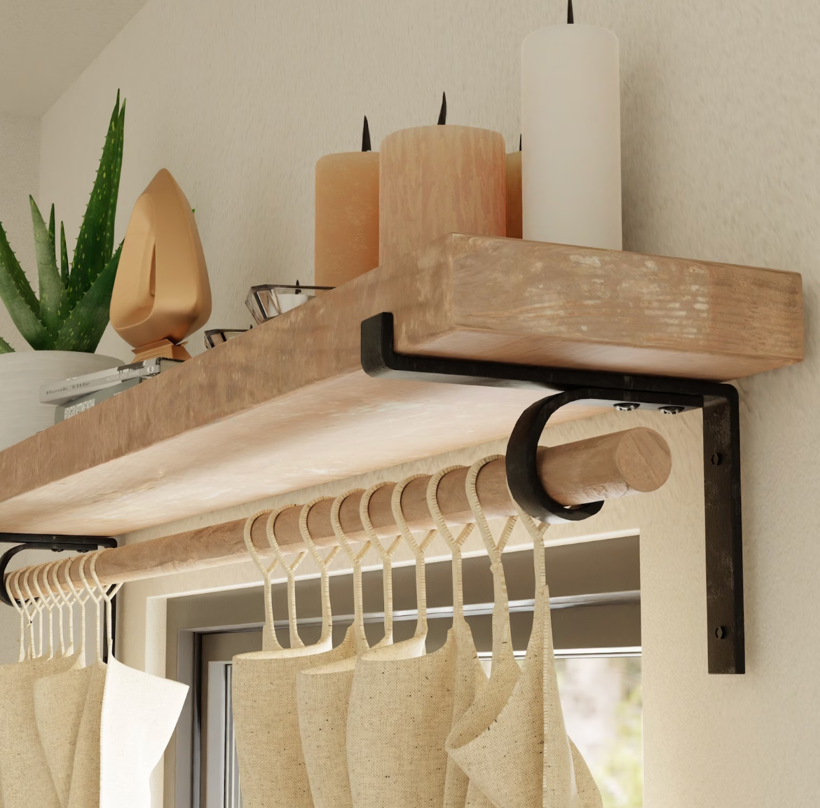 Shelf Bracket with Single Curtain Rod Holder