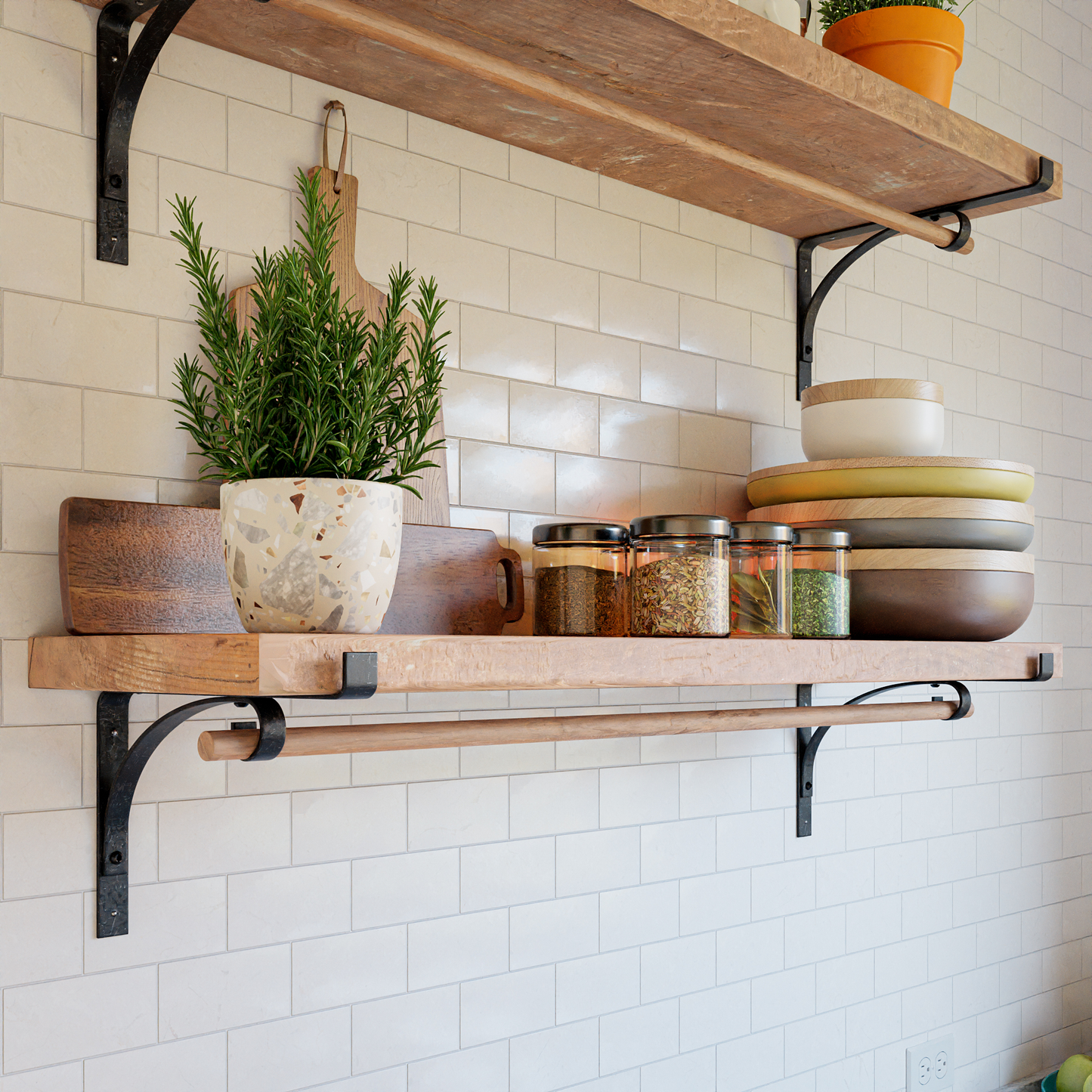 Shelf Bracket with Gusset and Rod Holder